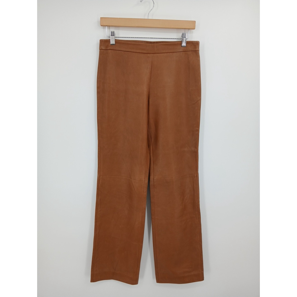 Agnona Italy Leather Pants Womens Size 42 Brown Inseam 32" Tall Designer